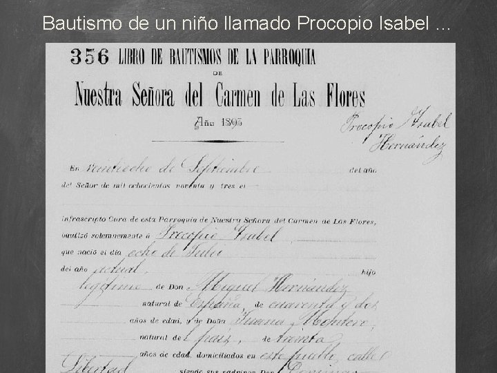 Bautismo de un niño llamado Procopio Isabel … 