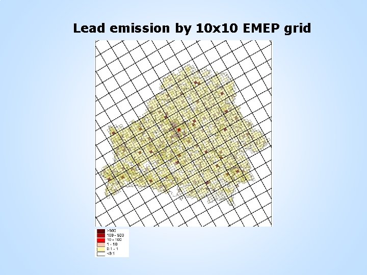 Lead emission by 10 x 10 EMEP grid 