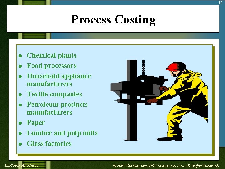 11 Process Costing l l l l Chemical plants Food processors Household appliance manufacturers