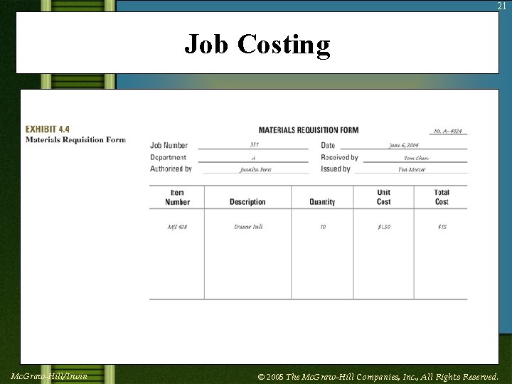21 Job Costing Insert Exhibit 4. 4 (Materials Requisition Form) Here Mc. Graw-Hill/Irwin ©