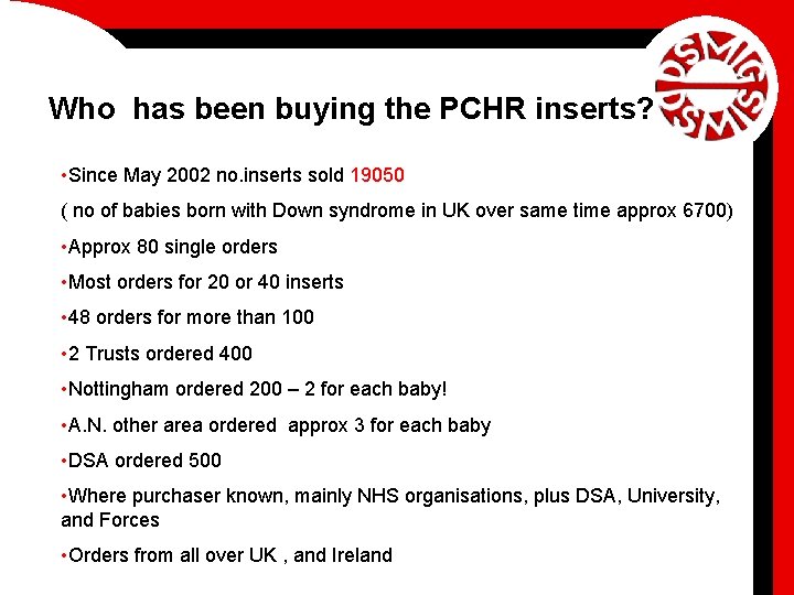 Who has been buying the PCHR inserts? • Since May 2002 no. inserts sold