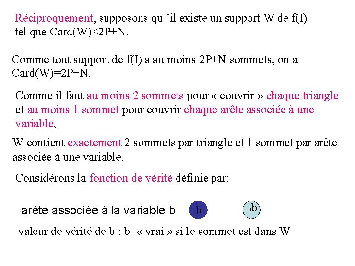 Réciproquement, supposons qu ’il existe un support W de f(I) tel que Card(W)≤ 2