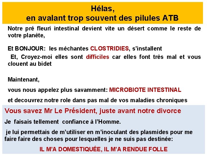 Hélas, en avalant trop souvent des pilules ATB Notre pré fleuri intestinal devient vite