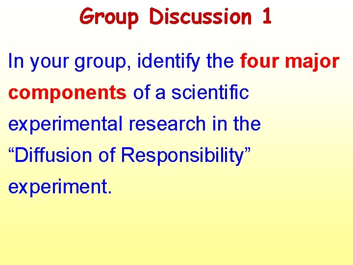 Group Discussion 1 In your group, identify the four major components of a scientific