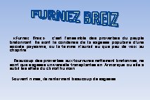  «Furnez Breiz» : c’est l’ensemble des proverbes du peuple bretonnant. Ils sont le