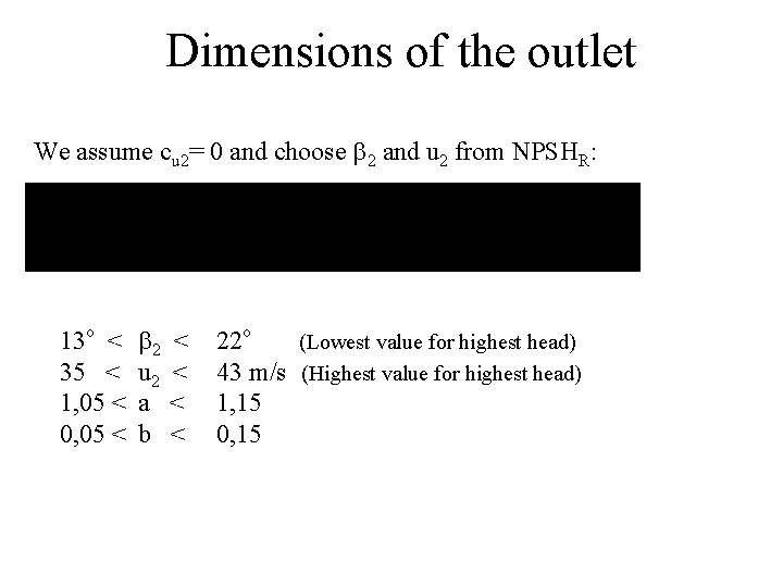 Dimensions of the outlet We assume cu 2= 0 and choose b 2 and