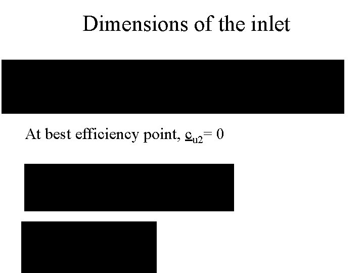 Dimensions of the inlet At best efficiency point, cu 2= 0 