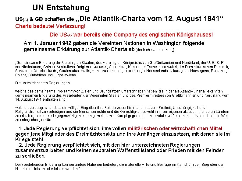 UN Entstehung US(A) & GB schaffen die „Die Charta bedeutet Verfassung! Atlantik-Charta vom 12.