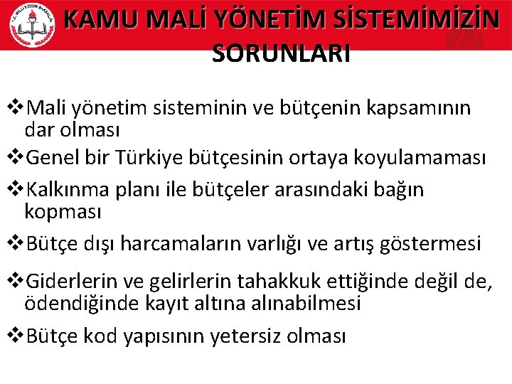 KAMU MALİ YÖNETİM SİSTEMİMİZİN SORUNLARI v. Mali yönetim sisteminin ve bütçenin kapsamının dar olması