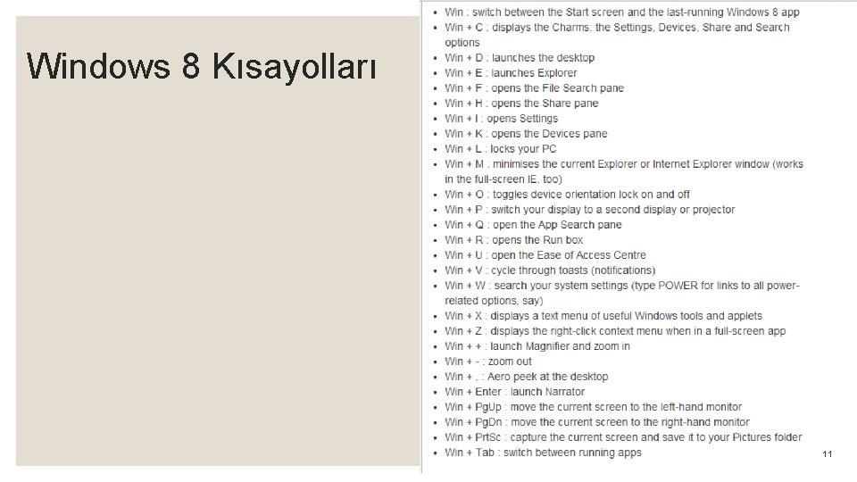 Windows 8 Kısayolları 11 