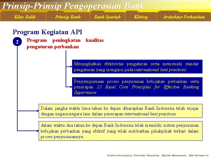 Prinsip-Prinsip Pengoperasian Bank Kilas Balik Prinsip Bank Syariah Kliring Arsitektur Perbankan Program Kegiatan API