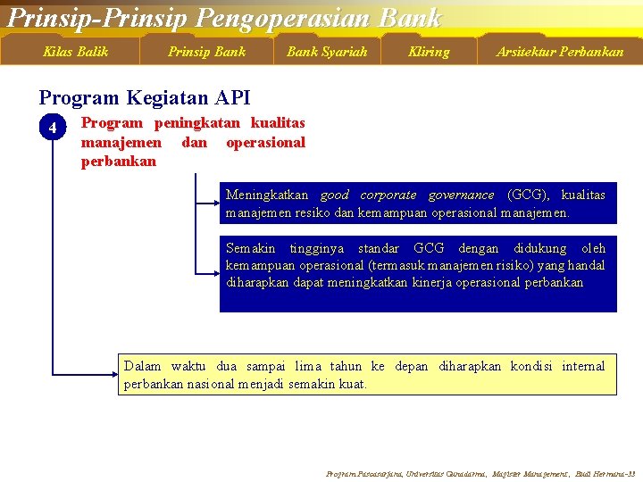 Prinsip-Prinsip Pengoperasian Bank Kilas Balik Prinsip Bank Syariah Kliring Arsitektur Perbankan Program Kegiatan API