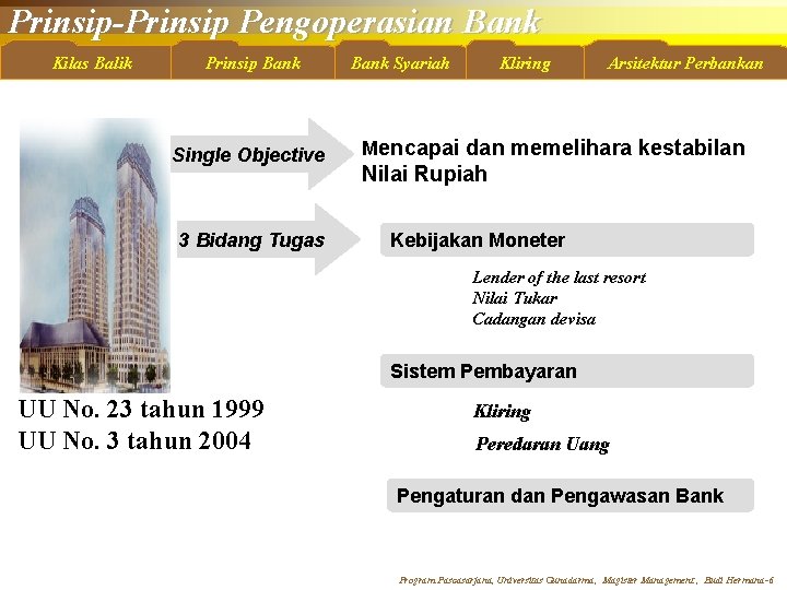 Prinsip-Prinsip Pengoperasian Bank Kilas Balik Prinsip Bank Single Objective 3 Bidang Tugas Bank Syariah