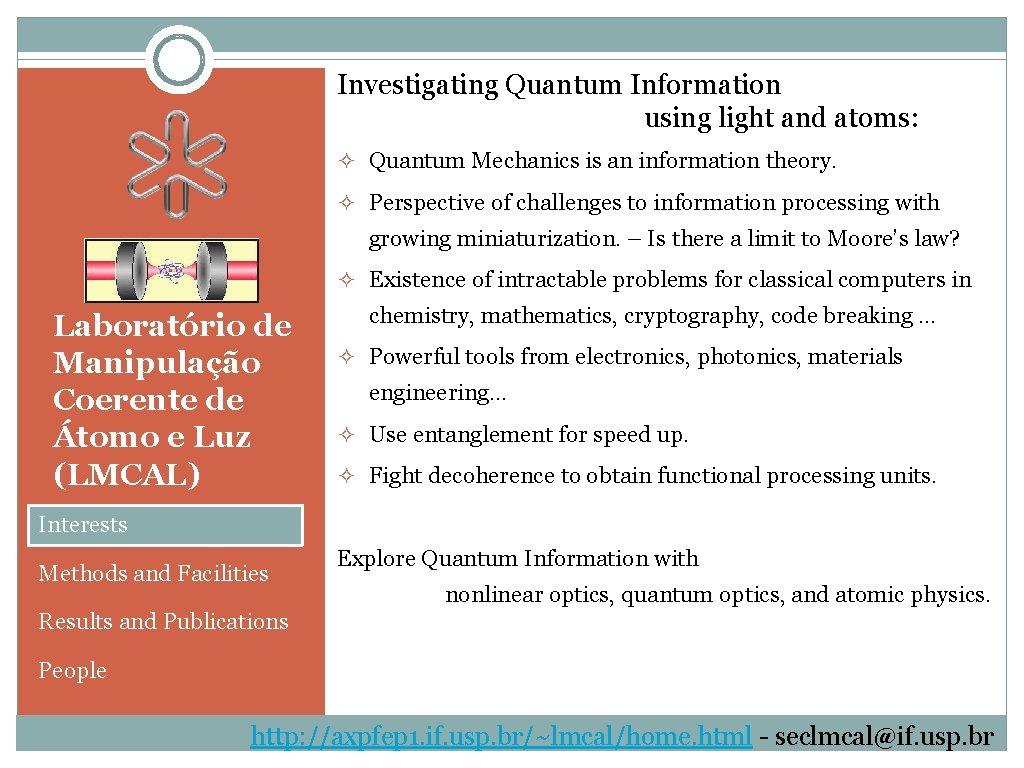 Investigating Quantum Information using light and atoms: ² Quantum Mechanics is an information theory.