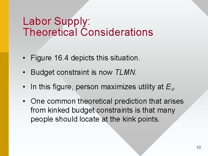 Labor Supply: Theoretical Considerations • Figure 16. 4 depicts this situation. • Budget constraint