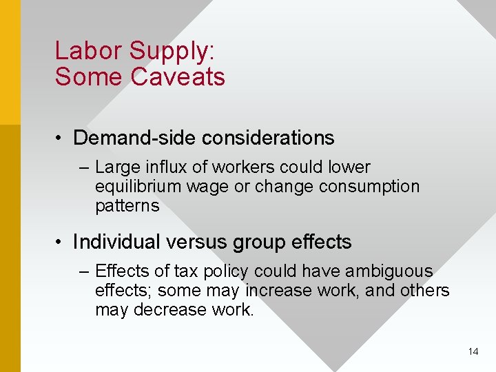 Labor Supply: Some Caveats • Demand-side considerations – Large influx of workers could lower