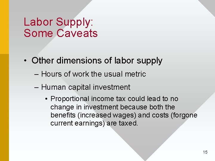 Labor Supply: Some Caveats • Other dimensions of labor supply – Hours of work