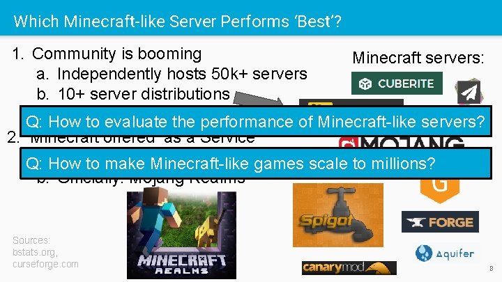 Which Minecraft-like Server Performs ‘Best’? 1. Community is booming Minecraft servers: a. Independently hosts