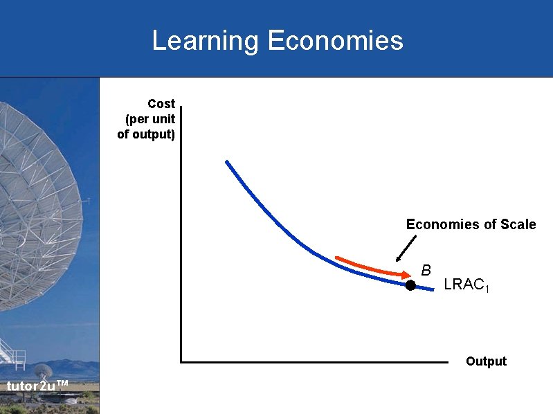 Learning Economies Cost (per unit of output) Economies of Scale B LRAC 1 Output