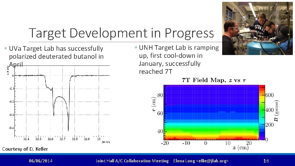 Target Development in Progress ◦ UVa Target Lab has successfully polarized deuterated butanol in