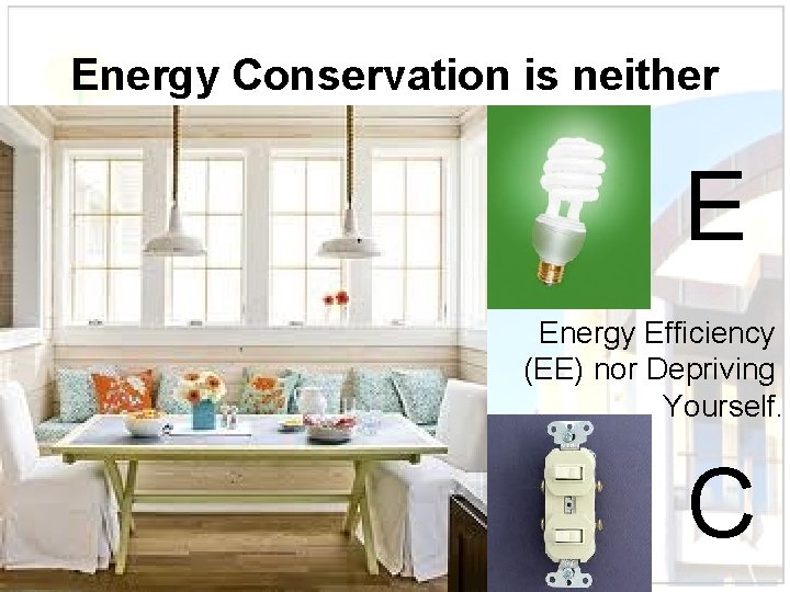 Energy Conservation is neither E Energy Efficiency (EE) nor Depriving Yourself. C 