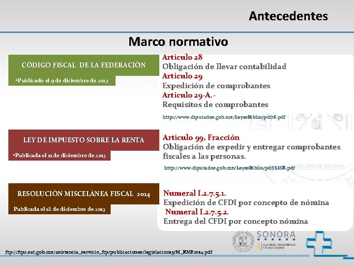 Antecedentes Marco normativo CÓDIGO FISCAL DE LA FEDERACIÓN • Publicado el 9 de diciembre