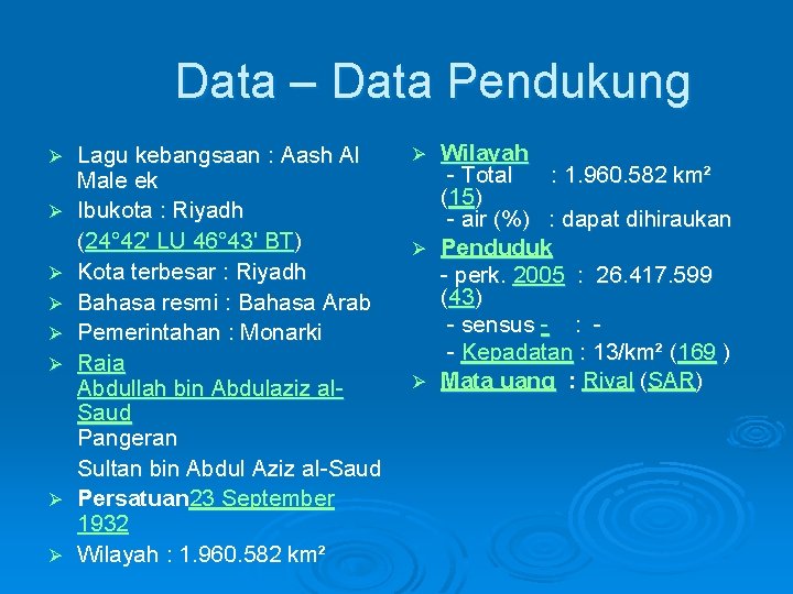 Data – Data Pendukung Ø Ø Ø Ø Lagu kebangsaan : Aash Al Male