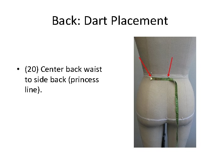 Back: Dart Placement • (20) Center back waist to side back (princess line). 