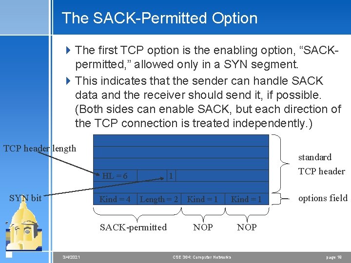 The SACK-Permitted Option 4 The first TCP option is the enabling option, “SACKpermitted, ”