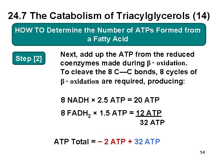 24. 7 The Catabolism of Triacylglycerols (14) HOW TO TO Determine the Number of