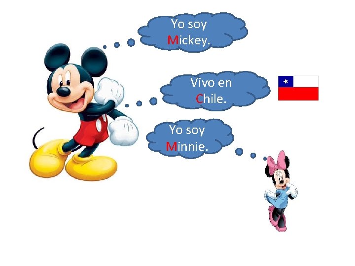 Yo soy Mickey. Vivo en Chile. Yo soy Minnie. 