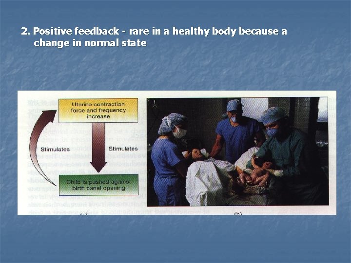 2. Positive feedback - rare in a healthy body because a change in normal