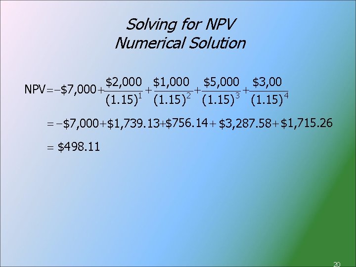 Solving for NPV Numerical Solution $2, 000 $1, 000 $5, 000 $3, 00 +