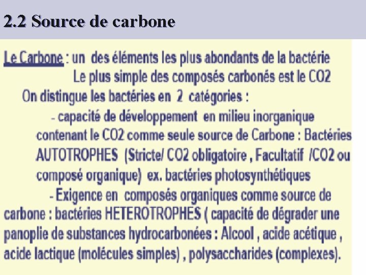 2. 2 Source de carbone 