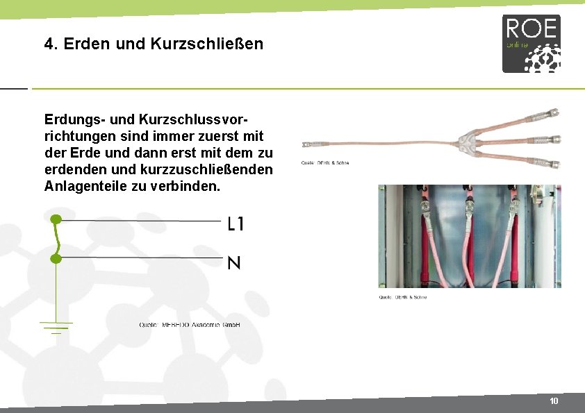 4. Erden und Kurzschließen Erdungs- und Kurzschlussvorrichtungen sind immer zuerst mit der Erde und