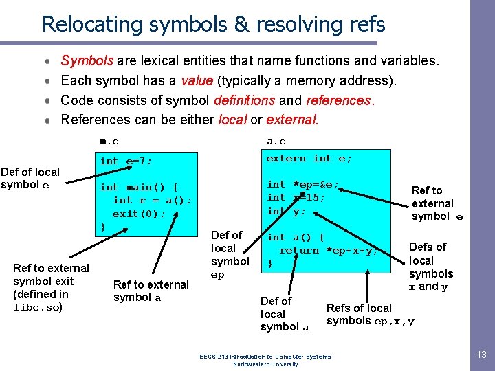 Relocating symbols & resolving refs Symbols are lexical entities that name functions and variables.