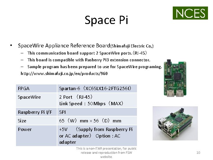 Space Pi • Space. Wire Appliance Reference Board(Shimafuji Electric Co, ) – This communication