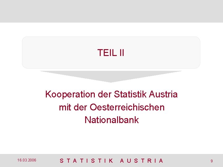 TEIL II Kooperation der Statistik Austria mit der Oesterreichischen Nationalbank 16. 03. 2006 S