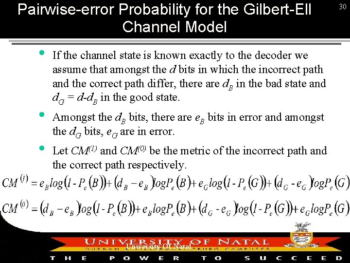 Pairwise-error Probability for the Gilbert-Elliott Channel Model If the channel state is known exactly