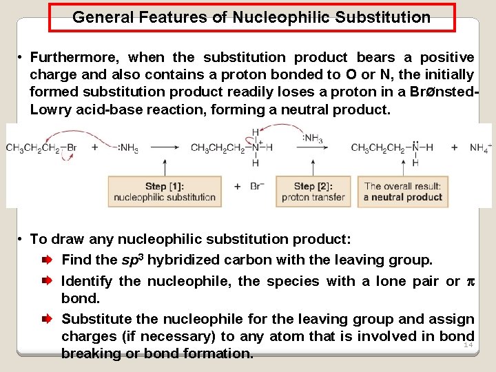 General Features of Nucleophilic Substitution • Furthermore, when the substitution product bears a positive