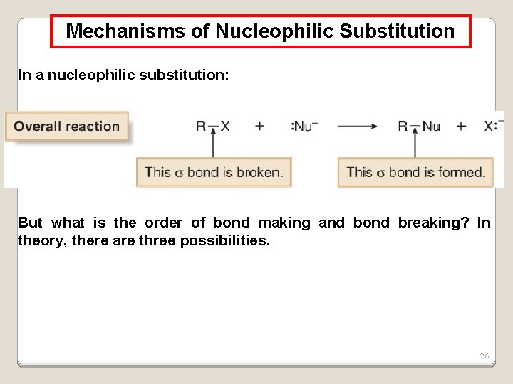 Mechanisms of Nucleophilic Substitution In a nucleophilic substitution: But what is the order of