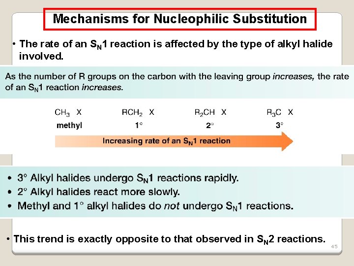 Mechanisms for Nucleophilic Substitution • The rate of an SN 1 reaction is affected