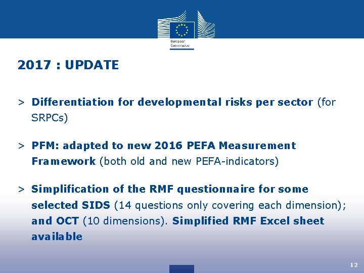 2017 : UPDATE > Differentiation for developmental risks per sector (for SRPCs) > PFM: