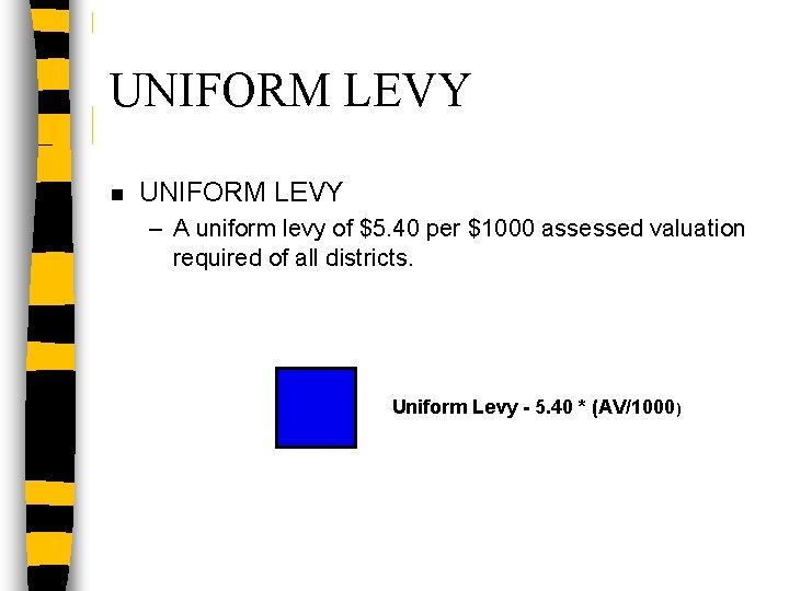 UNIFORM LEVY n UNIFORM LEVY – A uniform levy of $5. 40 per $1000