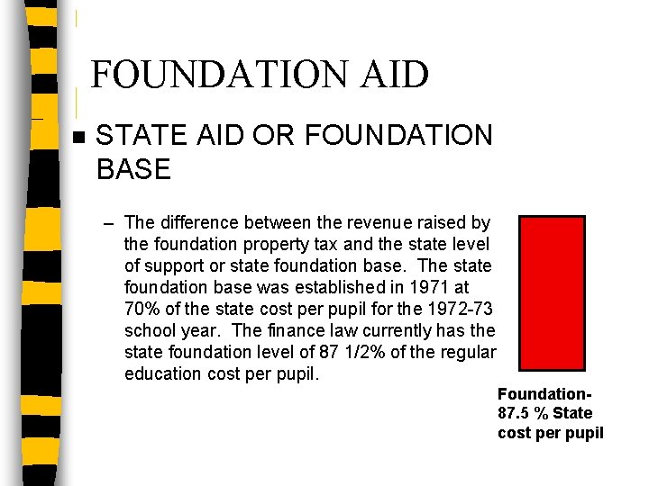 FOUNDATION AID n STATE AID OR FOUNDATION BASE – The difference between the revenue