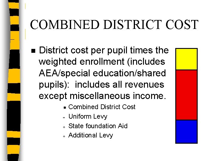 COMBINED DISTRICT COST n District cost per pupil times the weighted enrollment (includes AEA/special