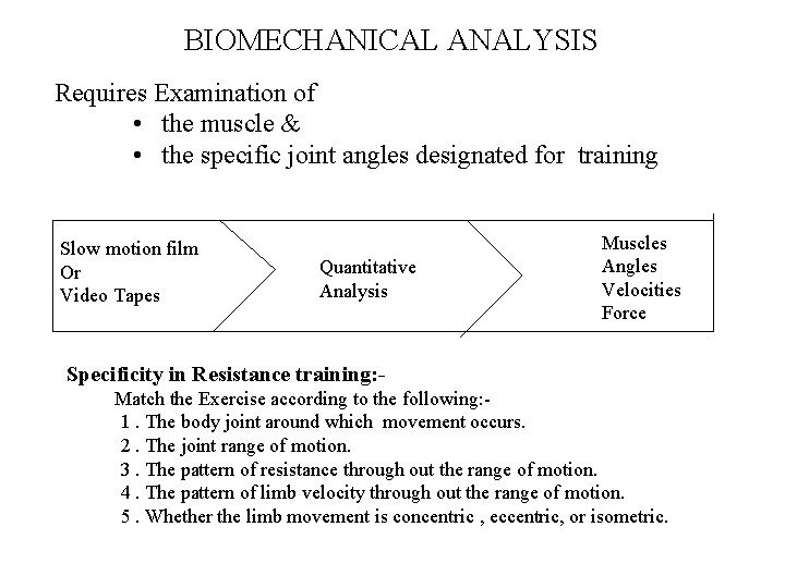 BIOMECHANICAL ANALYSIS Requires Examination of • the muscle & • the specific joint angles