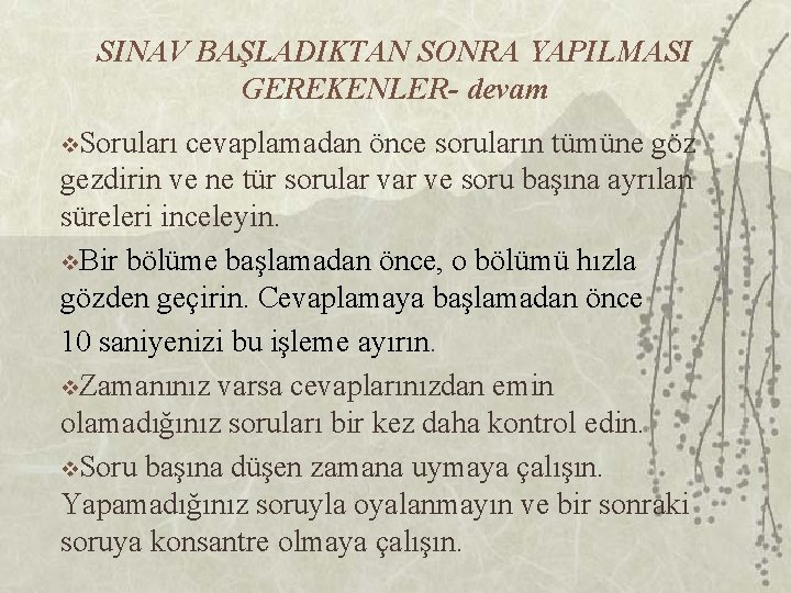 SINAV BAŞLADIKTAN SONRA YAPILMASI GEREKENLER- devam v. Soruları cevaplamadan önce soruların tümüne göz gezdirin