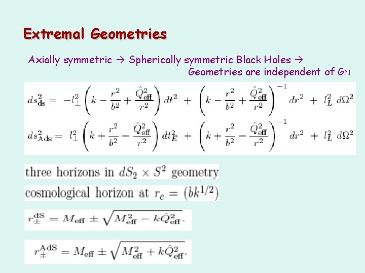 Extremal Geometries………………………. . Geometries Axially symmetric Spherically symmetric Black Holes . Geometries are independent