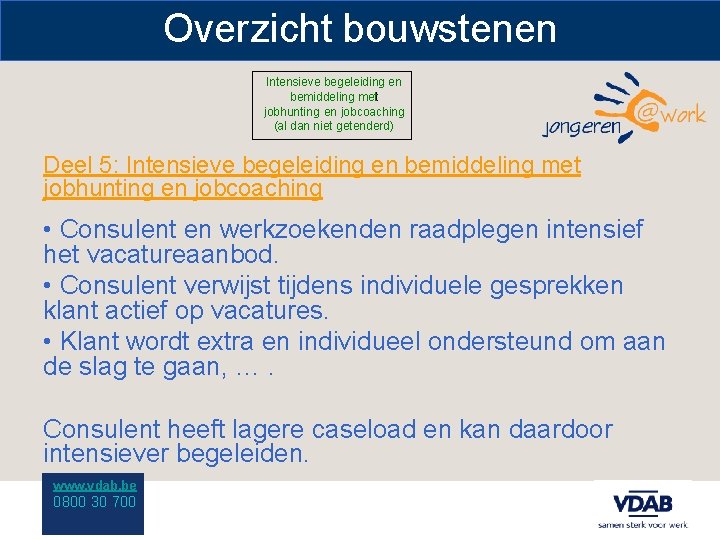 Overzicht bouwstenen Intensieve begeleiding en bemiddeling met jobhunting en jobcoaching (al dan niet getenderd)